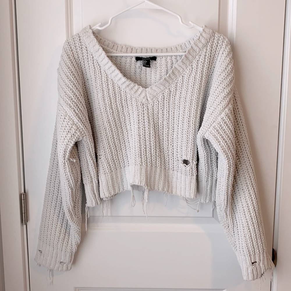 Forever 21 Chunky Knit Cropped and Distressed Sweater